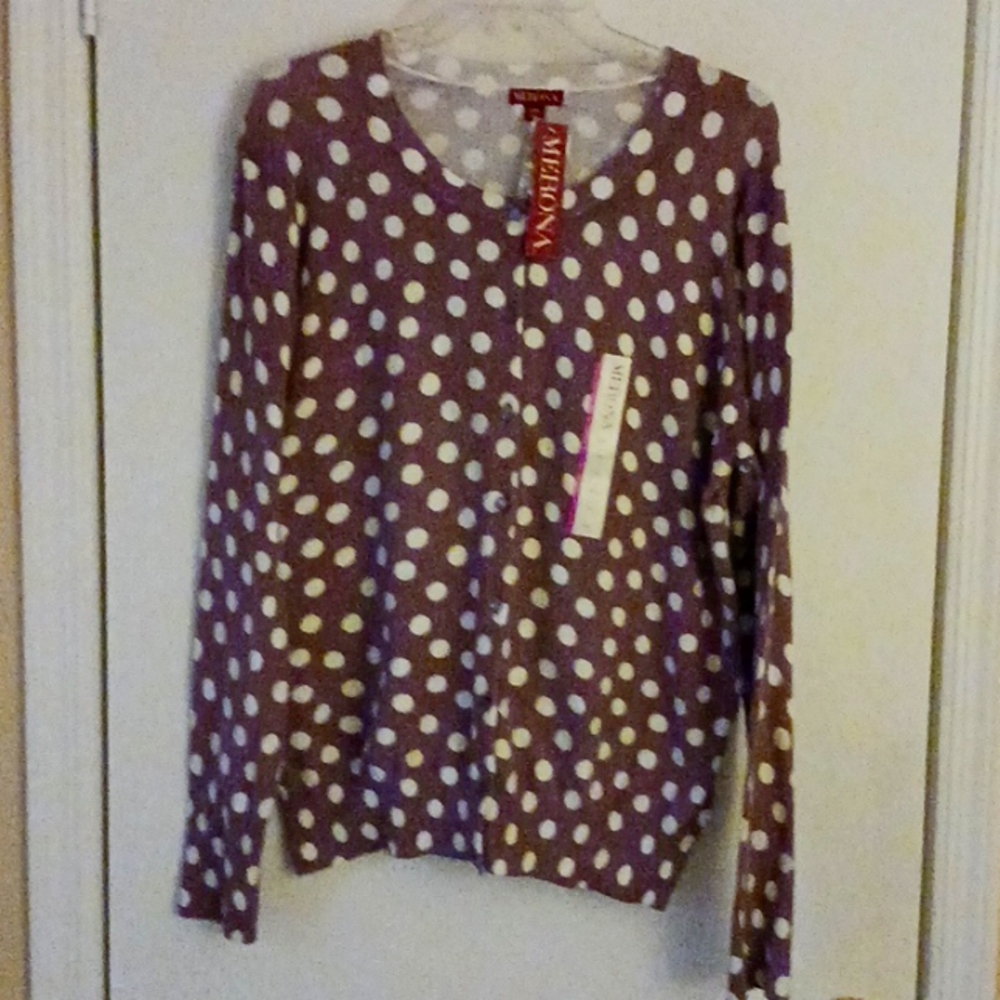 Plum and White Polkadot Cardigan
